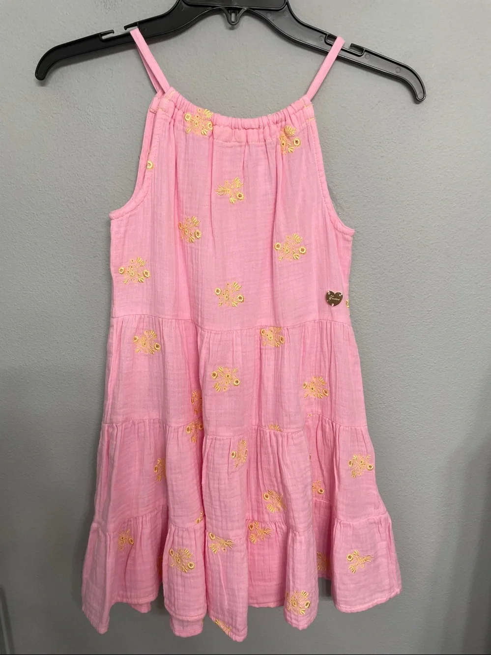 NWT GUESS Kids Pink Bonded Gauze Tiered Dress Size 8